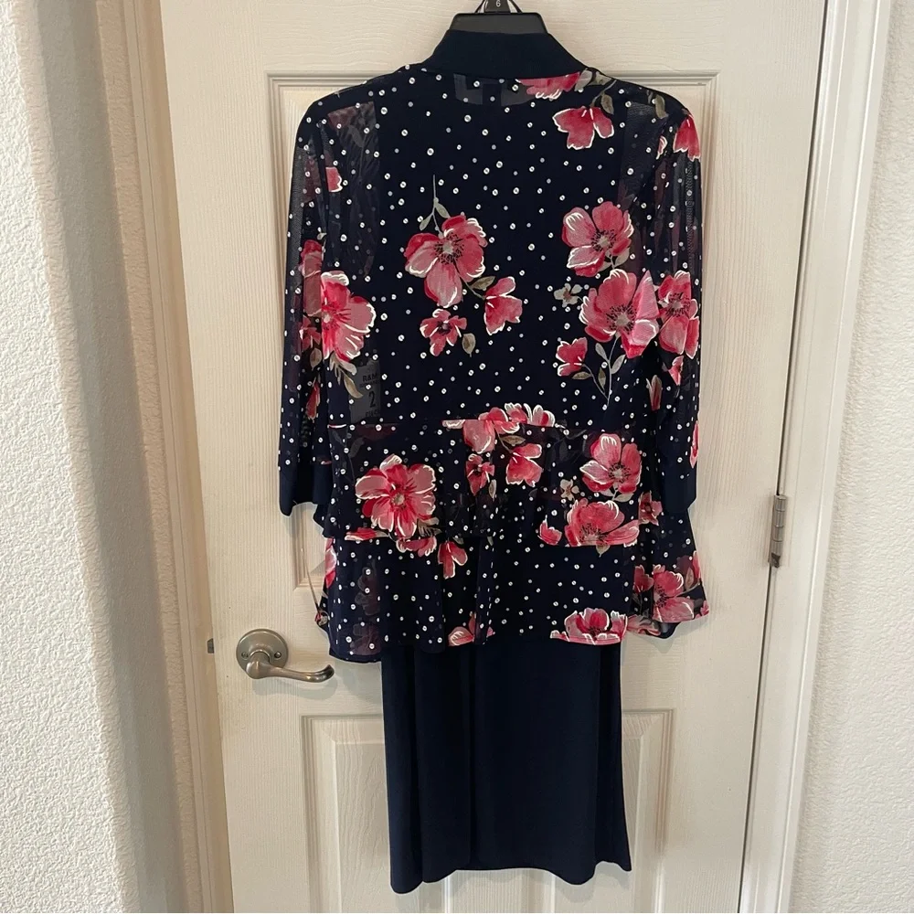 R & M Richards Womens Floral Jacket Dress With Removable Necklace